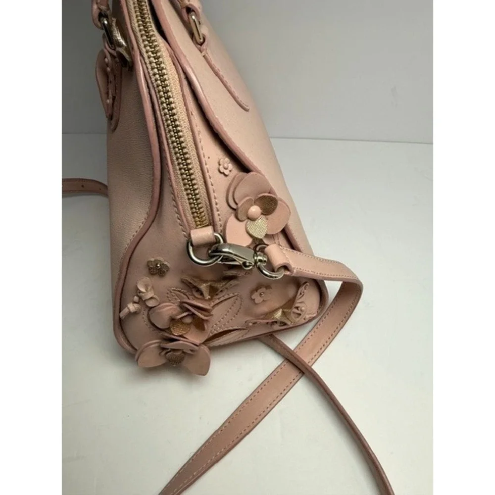 Kate Spade Pink Saffiano Leather Butterfly Floral Satchel Crossbody Bag